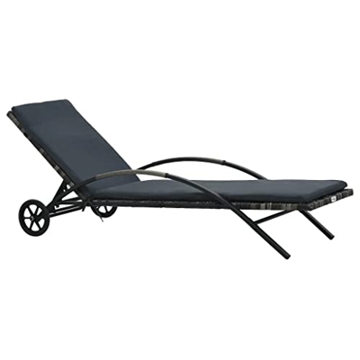 vidaXL Tumbona con Cojín y Ruedas Reclinable Sillón Mueble Exterior Patio Sofá Cama para Cerca de Piscina Terraza Balcón Ratán Sintético Antracita