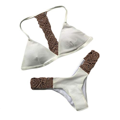 DELEY Mano Elegante de Las Mujeres Bikini de Cuerda De Dos Piezas de Traje de Baño Acolchado bajo Cintura Traje de Baño Blanco Tamaño S