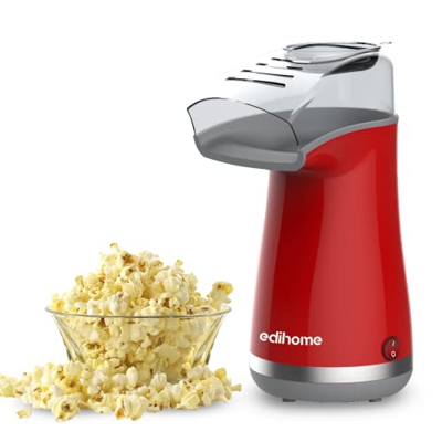 Edihome, Máquina palomitas, Eléctrica, Palomitera, 1200 W, Incluye Cuchara Dosificadora, Palomitero, Palomitas listas en 2 minutos (Rojo)