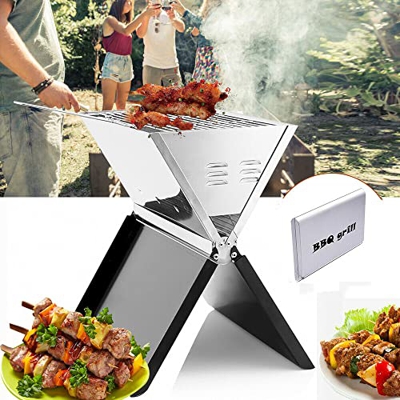 Barbacoa plegable de carbón para camping, de acero inoxidable
