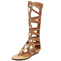 Jamron Mujer Rodilla Alta Romano Gladiador Remaches Tachonado Tiras Plano Cremallera Correa Sandalias Oro SN602C027 EU37 en oferta