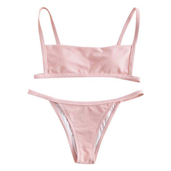 Zafl - Bañador para mujer, dos piezas, parte superior de bikini con estampado de leopardo con tirantes rosa M características