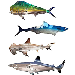 Decoración de pared de playa de 4 metales, juego de 4 arte de pared de tiburón de metal, decoración de casa de playa de verano contemporánea, para pis en oferta