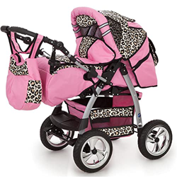 Cochecito 3 en 1 con parasol Cochecito combinado Buggy Neumáticos antipinchazos King by Lux4Kids rosa & leopardo características