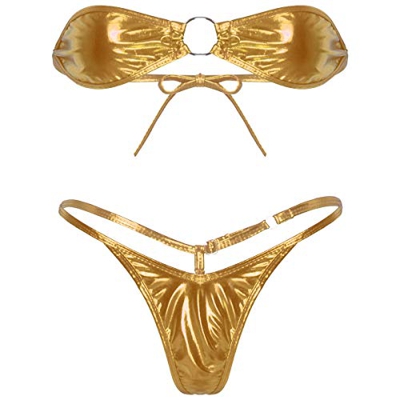 dPois Micro Bikini Bandeau Mujer Push Up Braga Alta Trajes de Baño Bikinis Brasileños Bañador Ropa de Baño de 2 Piezas Mini Tangas Erótico Tirantes Bi