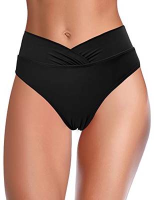 SHEKINI Traje de Baño para Mujer Abdominal Cintura Alta de Bikini Pantalones de natación Ruched Color Sólido Bañadores Retro Ropa de Playa Bikini Brag