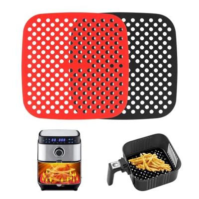 Young & Ming 2PCS Almohadilla de freidora de Aire Accesorios para Freidoras Sin Aceite Alfombrillas para Cesta Freidora Revestimientos de Silicona Ant