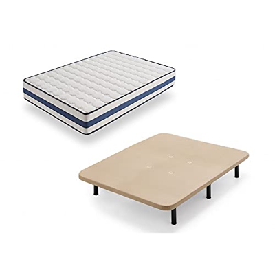 HOGAR24 TZ40-Colchón Viscoelástico + Base tapizada con Patas, Medida 135x190 cm, Núcleo Alta Densidad Transpirable, Lado Verano-Invierno con Tejido 3D