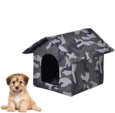 EssenceLiving Casa para mascotas al aire libre, impermeable, plegable, para gatos o perros pequeños, cama para gatos (M, verde camuflaje)