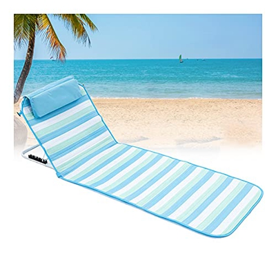 ANTLEP Esterilla de Playa Plegable portátil con Respaldo Ajustable y reposacabezas, para jardín, Festival, Picnic, Rayas Azules y Blancas