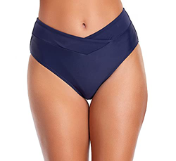 SHEKINI Traje de Baño para Mujer Abdominal Cintura Alta de Bikini Pantalones de Natación Fruncidos Color Sólido Bañadores Retro Ropa de Playa Bikini B en oferta
