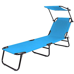 BAKAJI Tumbona con Techo Parasol Plegable para Ahorrar Espacio, Respaldo reclinable, Estructura de Aluminio y Tela Oxford 600D para Playa, Piscina Rel en oferta