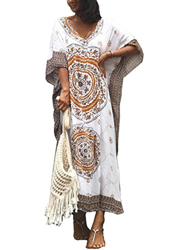 FSMO - Poncho de playa para mujer, elegante, estampado étnico, estilo kaftán, para verano caqui Talla única en oferta