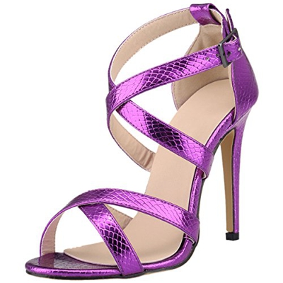 Wealsex Sandalias de Tacon Alto Tira de Tobillo Punta Abierta Sexy Vestido de Fiesta Sandalias (Morado,39)