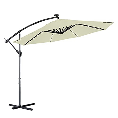 Aufun Sombrilla Jardin de Aluminio con iluminación LED Solar Ø300 cm Sombrilla Parasol con Manivela, protección UV 40+, Excéntrico Cantilever para bal
