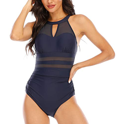 WIN.MAX Traje de baño de una Pieza Traje de baño Acolchado con Volantes Control de Barriga Traje de baño de Escote Alto Traje de baño Fruncido de Mall características