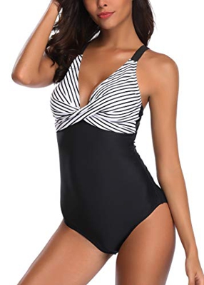 AOQUSSQOA Mujer Ropa de baño Monokin Traje de una Pieza Leopardo para Mujer de Gran tamaño con Forma de Estampado de Bikini natación Esencial (NStripe