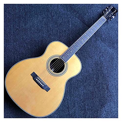 AMINIY Tapa De Abeto Sólido Personalizado OM28S Guitarra Acústica Vinculante De Fishbone Color Amarillo Top Top Freboard Acoustic Guitarra Eléctrica G