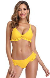 SHEKINI Bañadores de Mujer Dos Piezas Bikini Cuello en V Diseño de Volantes Traje de Baño de Dos Piezas con Chic Triángulo Parte Inferior del Bikini R características