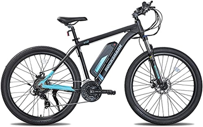 Bicicleta eléctrica Rockshark de 27,5 pulgadas, bicicleta de montaña eléctrica con batería de 10,4 Ah, marchas Shimano de 21 velocidades y pantalla LC