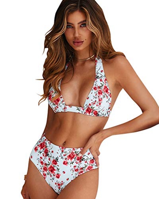 heekpek Conjuntos De Bikinis Traje De Baño Mujer a Lunares Top Halter Biquini Braga Cintura Alta Bañador para Mujer Push Up Bikini Playa Swimsuit Swim