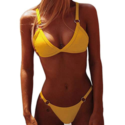 heekpek Conjuntos de Bikinis Traje de Baño Brasileño Sexy Mujer Playa Ropa de Baño Bañador Top Triángulo Relleno sin Aros Tanga con Anillo 2 Piezas Ve características