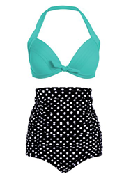 Pretty Attitude Bikini retro de lunares para mujer con cintura alta y parte superior turquesa (juego de 2 piezas), multicolor, S precio