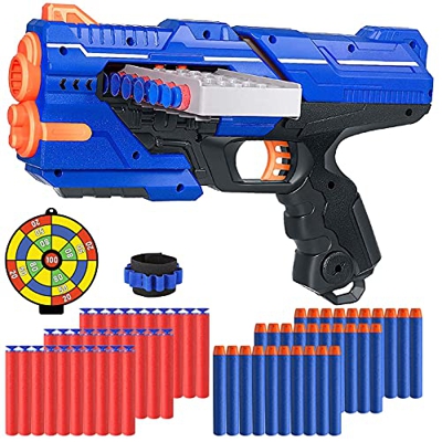 Pistola de Dardos para Flechas Nerf, Pistola de Juguete con Clips de 12 Balas + 60 Dardos de Espuma, Juego de Disparos Infantiles, Juguete de Armas Ni