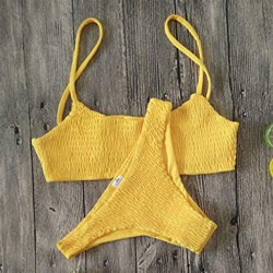 sdfpj Amarillo Volantes Ganchillo Sexy Bikini Conjunto Mujeres Empuje hacia Arriba Sujetador Acolchado Biquini Traje de baño triángulo Traje de baño T precio