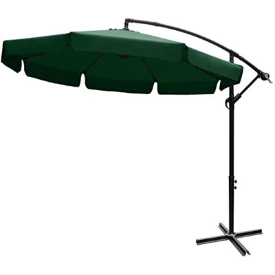 MASTERCANOPY Sombrilla para patio de 270 cm con elegantes volantes, brazo y pie en cruz, sombrilla para terraza, color verde oscuro