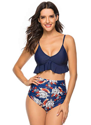 Voqeen Bikinis Mujer Push Up Bikini Talle Alto con Impresión Traje de Baño Mujer con Volantes Sexy Ropa de Playa Bañador de Dos Piezas Conjuntos de Bi en oferta