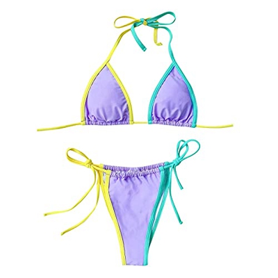Mujer Bikinis Brasileños Sexy Micro Traje De Baño de Tira de Dos Piezas Halter Bikini de Lazo Lateral Triángulo Tanga