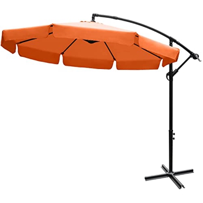 MasterCanopy Paraguas para patio, 270 cm, con manivela y pie transversal, color naranja