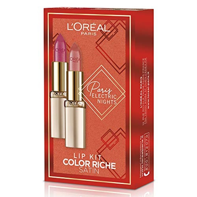 L'Oréal Paris Makeup - Caja de regalo para mujer, 2 pintalabios satinados de color riche, 265 rosas perlas y 226 rosas glacé