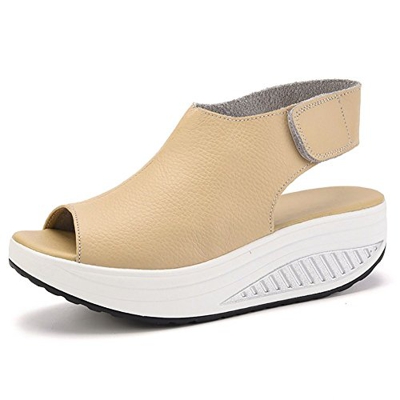 BenBoy Sandalias de Piel con tacón de cuña Zapatos de Verano para Mujer,LX978-Beige-EU40