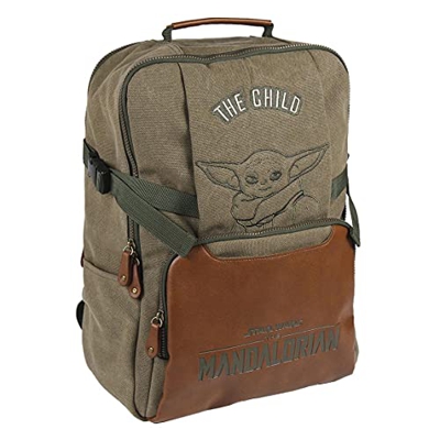 CERDÁ LIFE'S LITTLE MOMENTS, Mochila Casual Baby Yoda The Mandalorian-Licencia Oficial Star Wars para Hombre, Gris, Verde