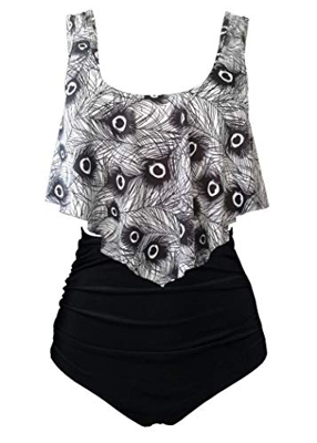 Aidotop Bañador para Mujer Top con Volantes Cintura Alta Traje de baño Trajes de baño de Dos Piezas Bikini Sets (Peacock, S)