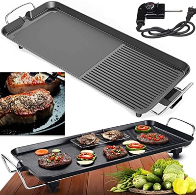 Parrilla eléctrica para mesa de 1500 W, ideal para parrilla de barbacoa en interiores y exteriores, revestimiento antiadherente, fácil de limpiar con 