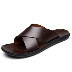 Wygwlg Sandalias con Tiras Cruzadas en el Tobillo para Hombre, Zapatillas de Cuero de Verano, Sandalias Planas para el Ocio,Brown-43 características