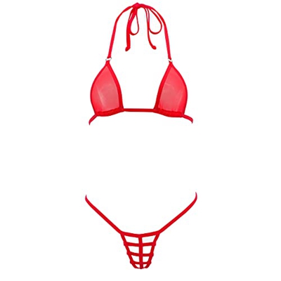SHERRYLO Sheer Micro Bikini G String Tanga Mini Bikinis Exótico Tanning Traje de baño, Rojo, Talla Única