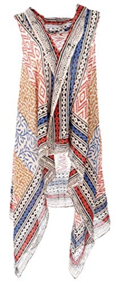 GURU SHOP Kaftan - Abrigo largo abierto para mujer, color blanco, algodón, talla única, blusas y túnica, ropa alternativa, rojo y multicolor, Tallaúni