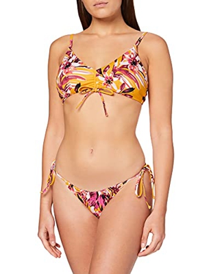 Iris & Lilly Auk0202 Conjuntos de Bikini, Amarillo Mostaza, Estampado Tropical, 40