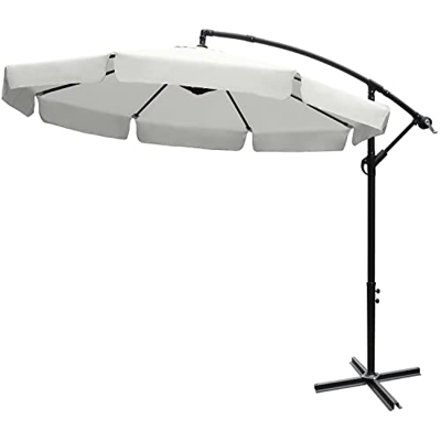 MASTERCANOPY Sombrilla para patio de 270 cm con elegantes volantes, brazo y pie en cruz, sombrilla para terraza, color beige claro