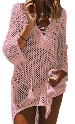 JFAN Vestido Suelto de Bikini Mujer Camisolas y Pareos para Mujer Traje de Baño Sexy Crochet Cover Up(Rosa,One Size)