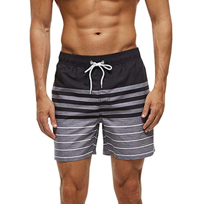 HLVEXH Hombres Nadando Corto Ligero A Rayas Agua Deportes Playa Pantalones Cortos Raya Blanca Negra Grande