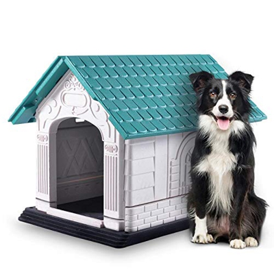 Nobleza Caseta para Perros de Plástico, Impermeable Perro Casa, Resistente A La Intemperie y Al Agua, con Tejado A Dos Aguas, Uso en Interior y Exteri