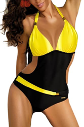 Mujer Traje de Una Pieza V-Cuello Top Halter Bikini Push Up Ropa de Baño Bloque de Color Retro Corte Alto Monokini precio