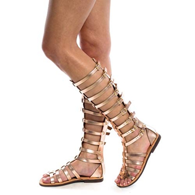 Sandalias Mujer Verano Nuevo 2021 sandalias planas Gladiador Sandalias Playa Roma Rodilla Botas Altas Cordón Chanclas para Mujer Zapatos Sandalias de 