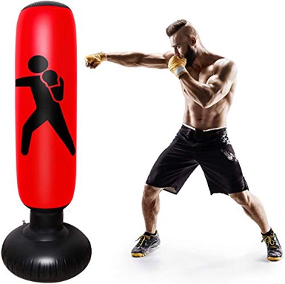 KUNANG Columna de boxeo inflable vertical, vaso de saco de boxeo inflable, saco de boxeo para niños/adultos, bolsa de boxeo independiente, equipo de t