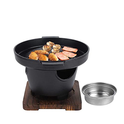 Barbacoa Carbon,Parrilla de Mesa de Carbón, Barbacoa de Mesa Coreana, Barbacoa de Interior Mini Parrilla Redonda con Base de Madera, para Picnic, Jard